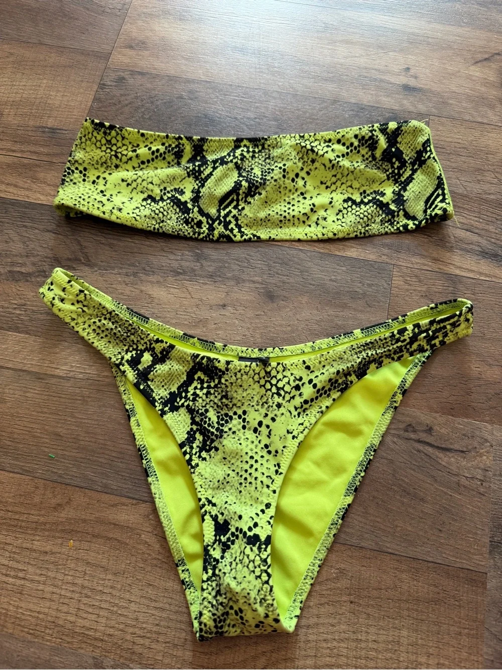 triangl swimwear Neon Yellow & Black Snake-Trim Bikini